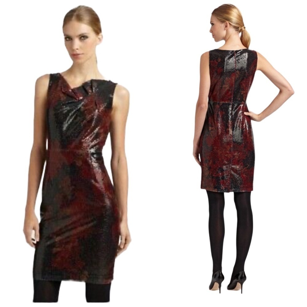 Elie Tahari Lori China Red Multi Sequin Sleeveless Shift Cocktail Dress Sz 14 - Picture 3 of 13